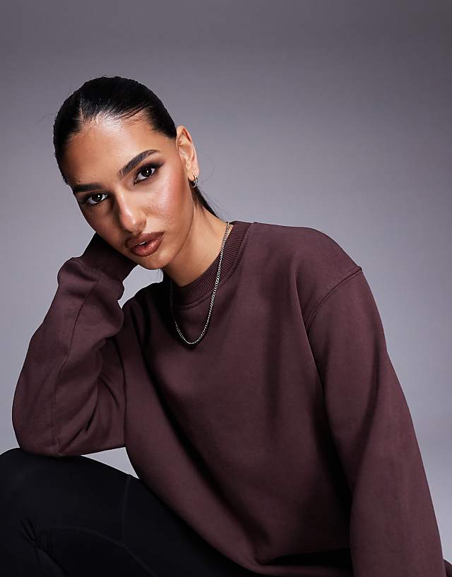 Asos 4505 Quick Dry Heavyweight Oversized Training Sweatshirt In Washed Brown