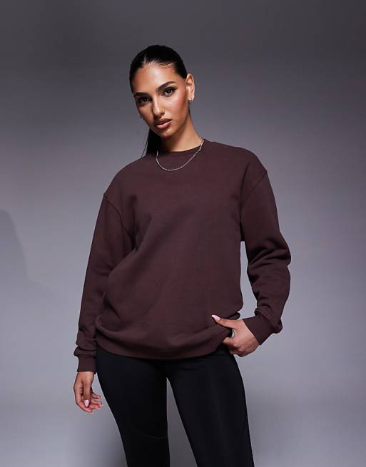 asos 4505 quick dry heavyweight oversized training sweatshirt in washed brown