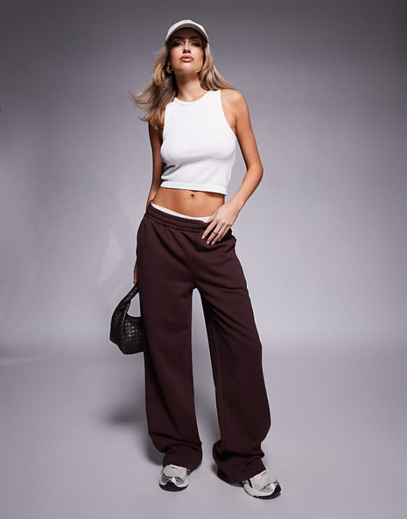 asos 4505 quick dry heavyweight wide leg training jogger in washed brown