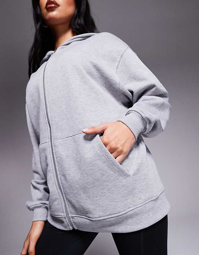 Asos 4505 Quick Dry Heavyweight Zip Up Training Hoodie In Grey Marl