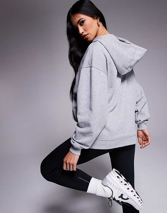 Asos 4505 Quick Dry Heavyweight Zip Up Training Hoodie In Grey Marl