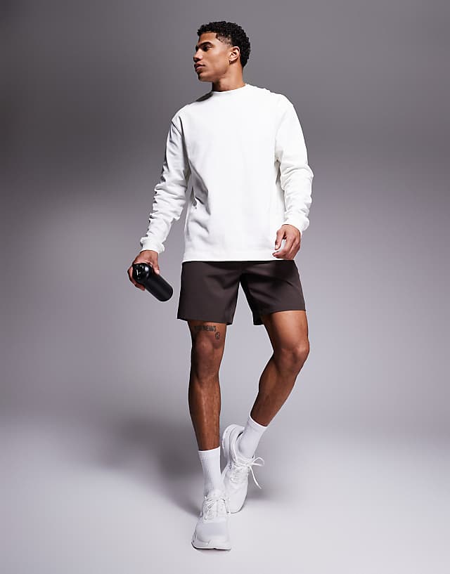 Asos 4505 Quick Dry Long Sleeve Cotton Oversized Training T-shirt In Off White