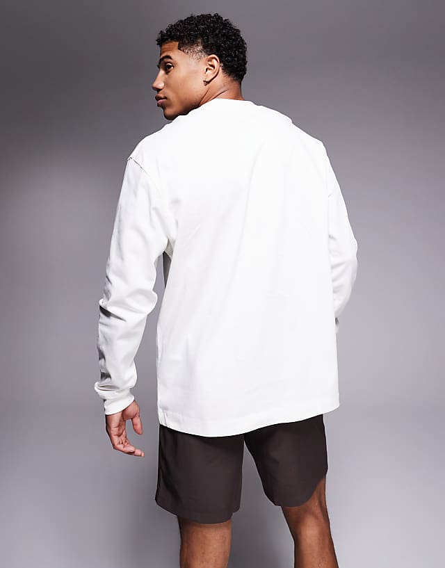 Asos 4505 Quick Dry Long Sleeve Cotton Oversized Training T-shirt In Off White
