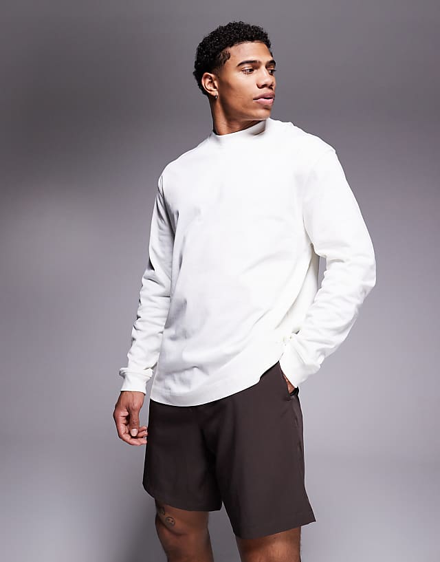 asos 4505 quick dry long sleeve cotton oversized training t-shirt in off white