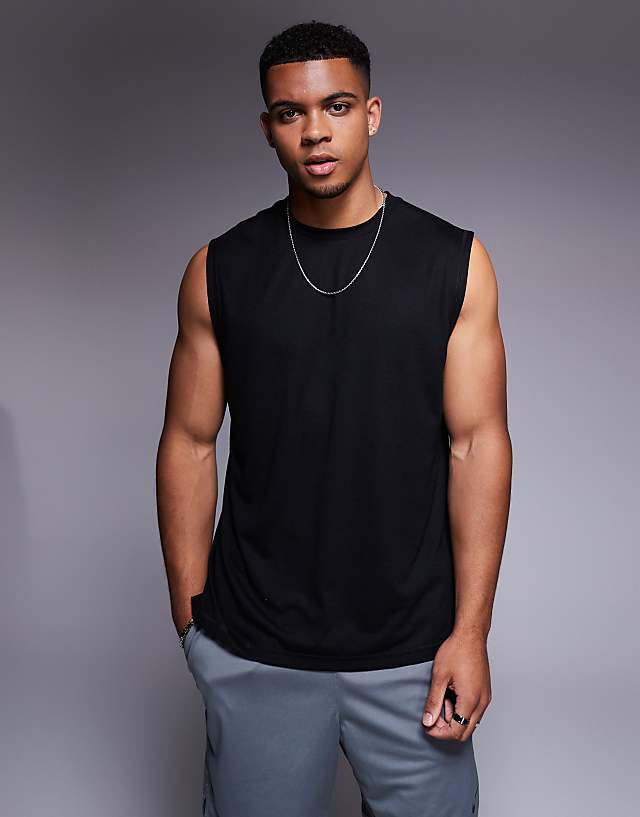 Asos 4505 Quick Dry Mesh Running Boxy Tank In Black