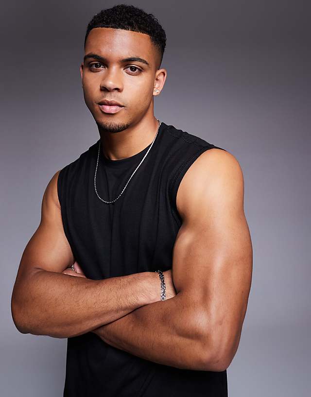 asos 4505 quick dry mesh running boxy tank in black