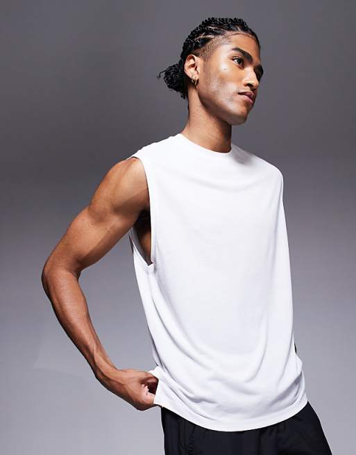 asos 4505 quick dry mesh running boxy tank in white