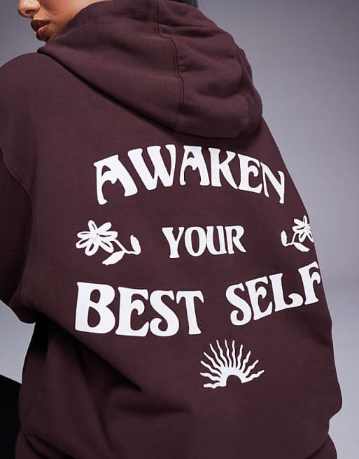 Asos 4505 Quick Dry Oversized Training Hoodie With Back Print In Washed Brown