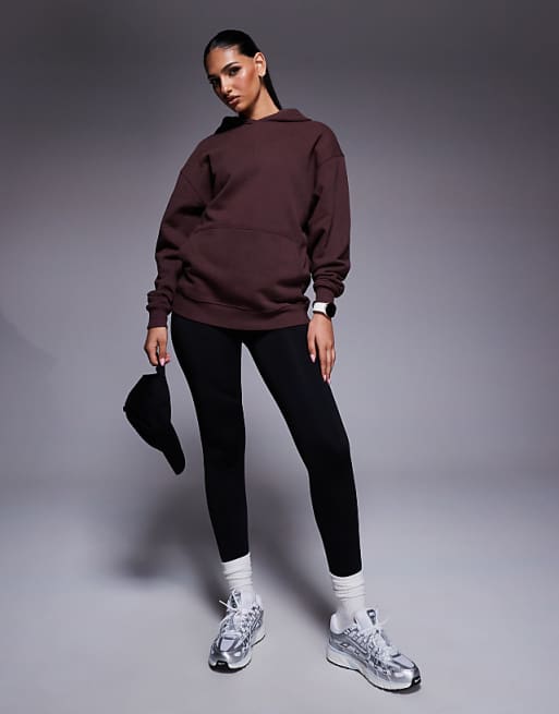 Asos 4505 Quick Dry Oversized Training Hoodie With Back Print In Washed Brown