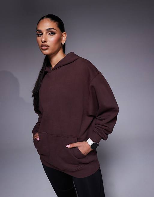 Asos 4505 Quick Dry Oversized Training Hoodie With Back Print In Washed Brown