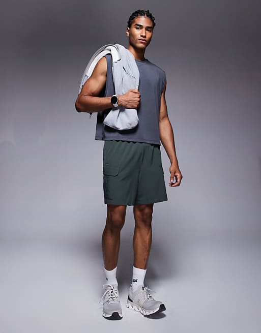 Asos 4505 Quick Dry Performance Cropped Training Tank In Graphite