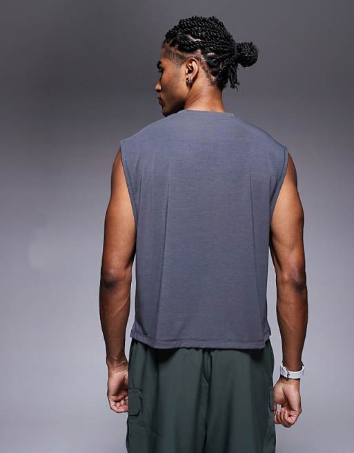 Asos 4505 Quick Dry Performance Cropped Training Tank In Graphite