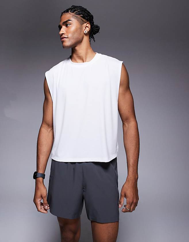 asos 4505 quick dry performance cropped training tank in white