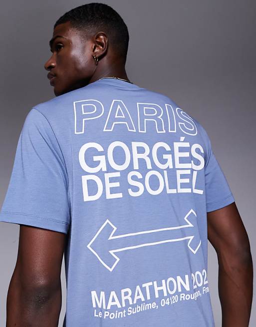 Asos 4505 Quick Dry Performance Jersey Back Graphic Oversized Running T-shirt In Grey Blue