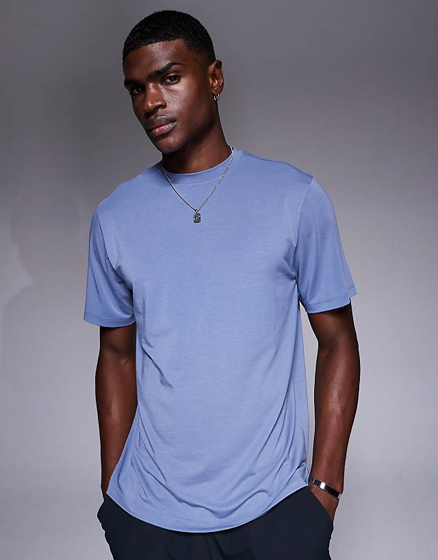 Asos 4505 Quick Dry Performance Jersey Back Graphic Oversized Running T-shirt In Grey Blue