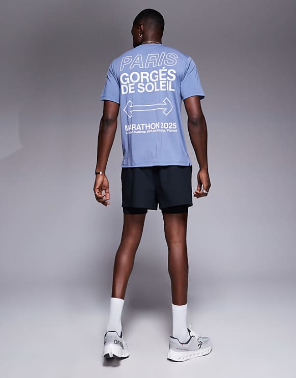 asos 4505 quick dry performance jersey back graphic oversized running t-shirt in grey blue