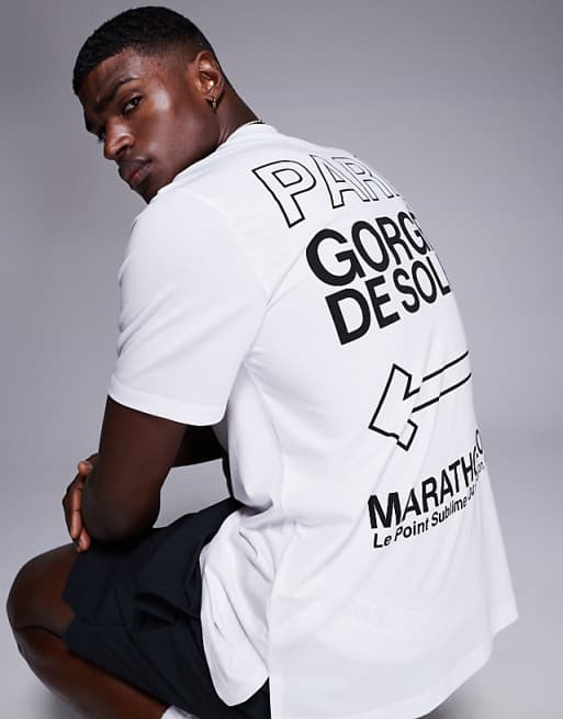 asos 4505 quick dry performance jersey back graphic oversized running t-shirt in white