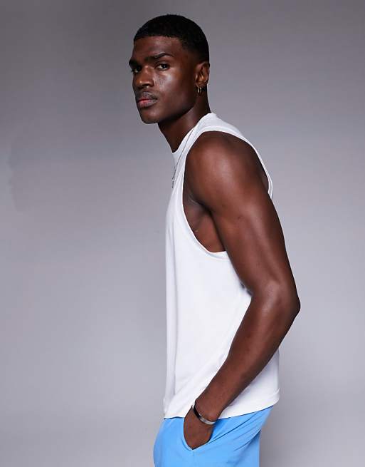 Asos 4505 Quick Dry Performance Jersey Back Graphic Running Tank In White