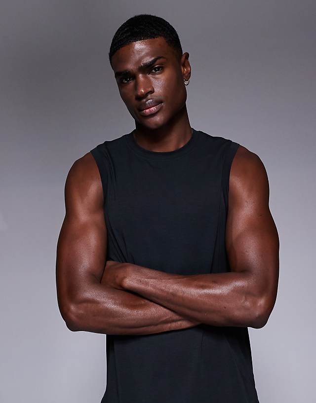 Asos 4505 Quick Dry Performance Jersey Back Graphic Running Tank In Black