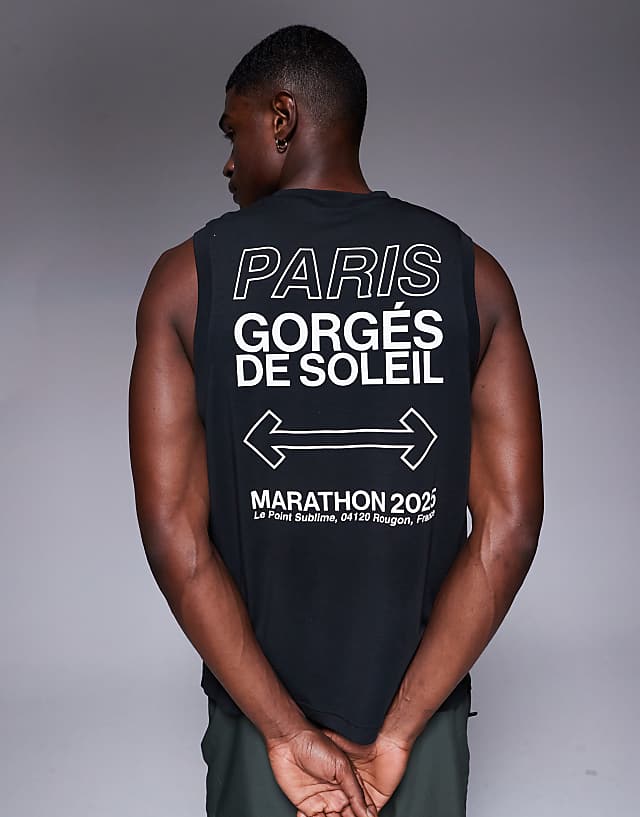 asos 4505 quick dry performance jersey back graphic running tank in black