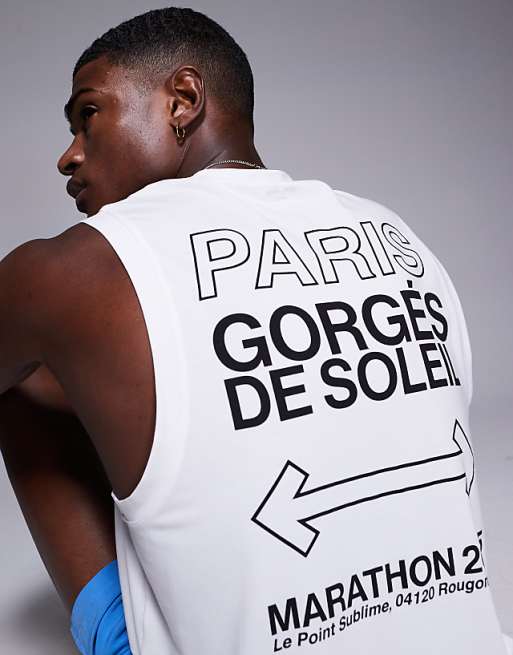 asos 4505 quick dry performance jersey back graphic running tank in white