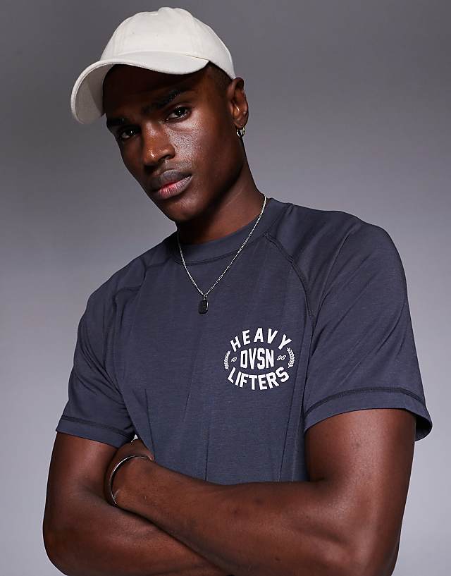 Asos 4505 Quick Dry Performance Jersey Chest Graphic Oversized Training T-shirt In Charcoal