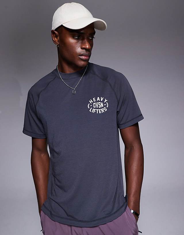 asos 4505 quick dry performance jersey chest graphic oversized training t-shirt in charcoal