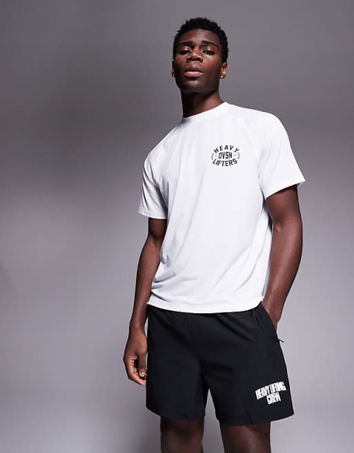 asos 4505 quick dry performance jersey chest graphic oversized training t-shirt in white
