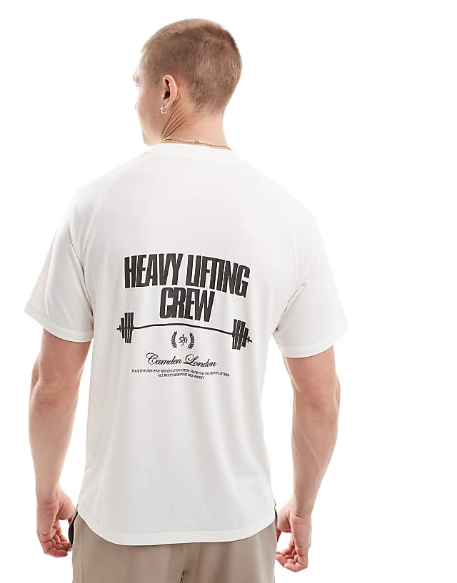 asos 4505 quick dry performance jersey training back print t-shirt in off white