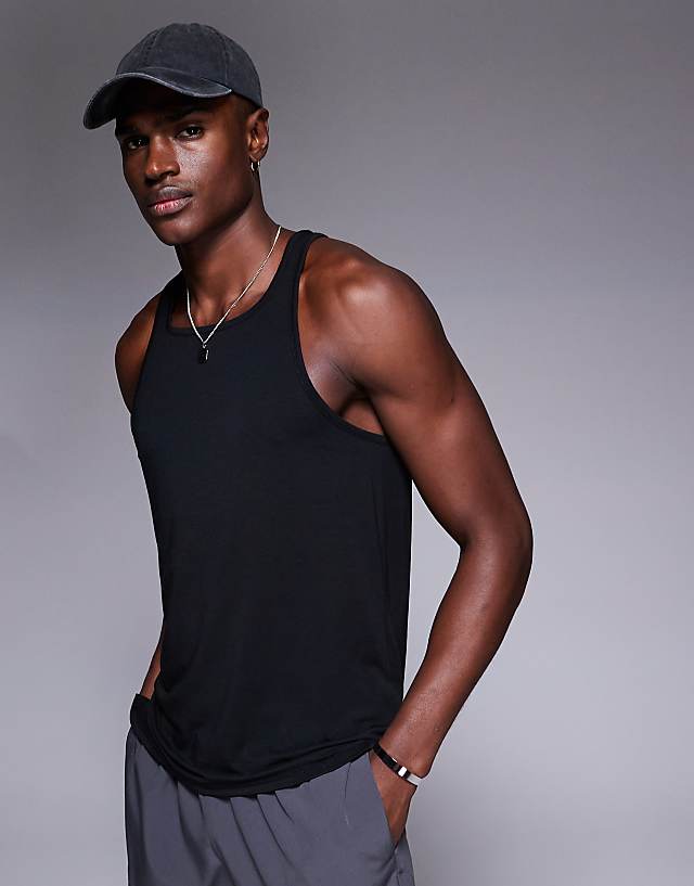 asos 4505 quick dry square neck slim fit training vest in black
