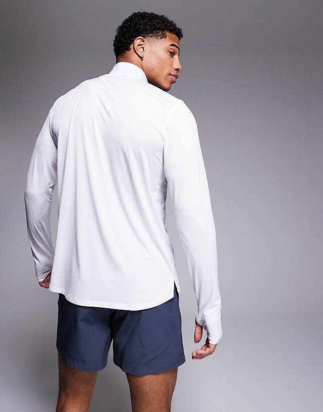 Asos 4505 Regular Fit Quick Dry Long Sleeve Running T-shirt With Mock Neck In White