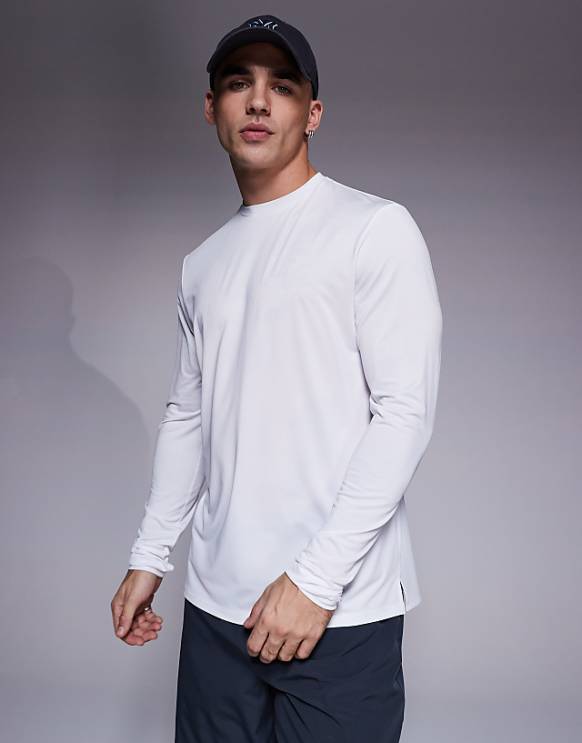 asos 4505 regular fit quick dry long sleeve running t-shirt in white