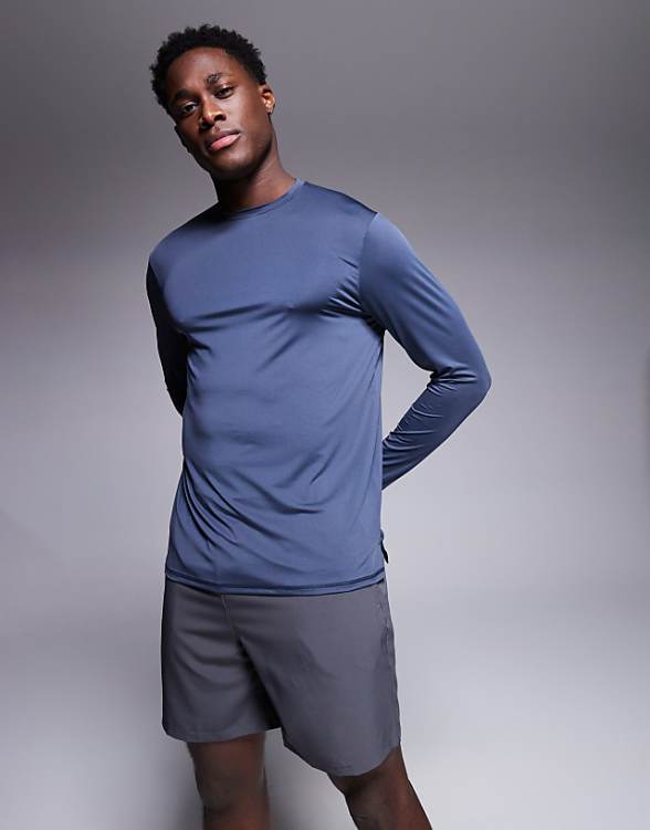 asos 4505 regular fit quick dry long sleeve running t-shirt in navy