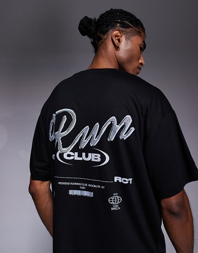 asos 4505 Run Club back print quick dry mesh training t-shirt in black