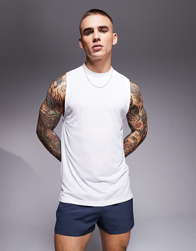 Asos 4505 Run Club Quick Dry Oversized Performance Tank With Back Print In White