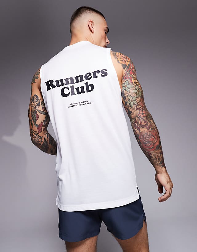 Asos 4505 Run Club Quick Dry Oversized Performance Tank With Back Print In White