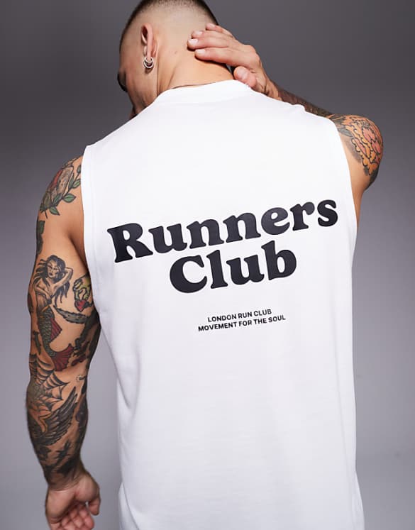 asos 4505 Run Club quick dry oversized performance tank with back print in white