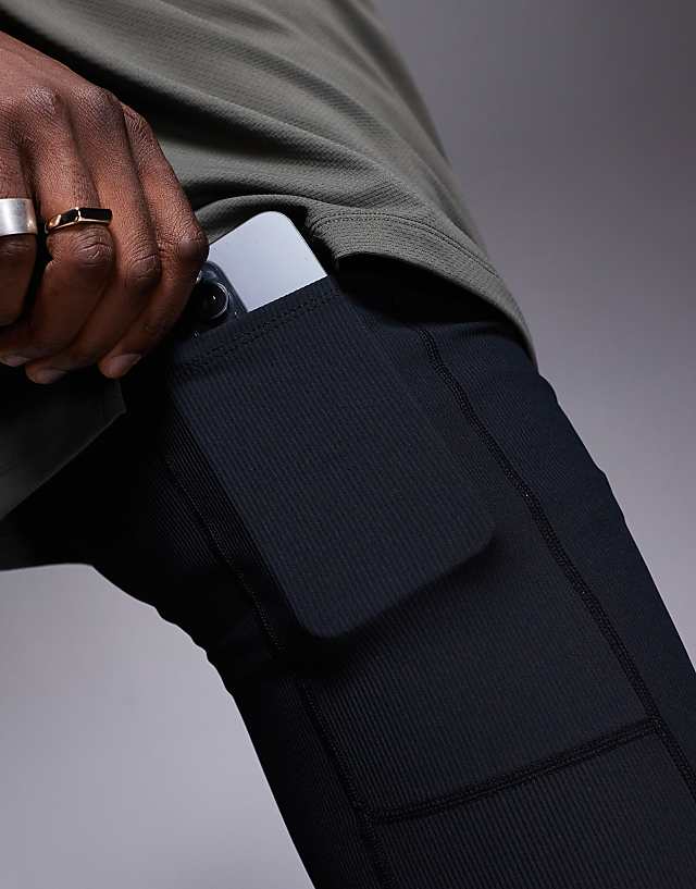 Asos 4505 Running Base Layer Ribbed Legging Shorts With Phone Pocket In Black