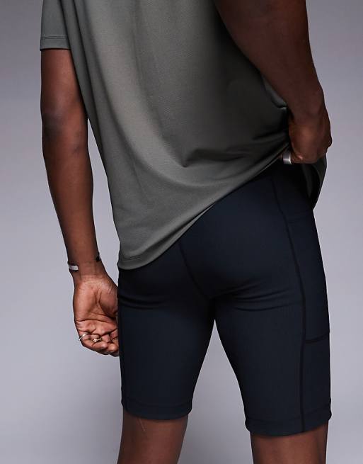 Asos 4505 Running Base Layer Ribbed Legging Shorts With Phone Pocket In Black