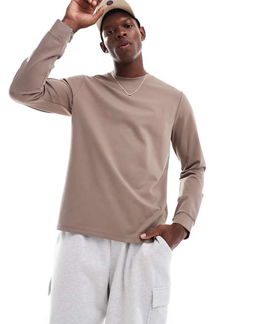 Asos 4505 Running Performance Waffle Long Sleeve Thermal Top In Taupe Grey