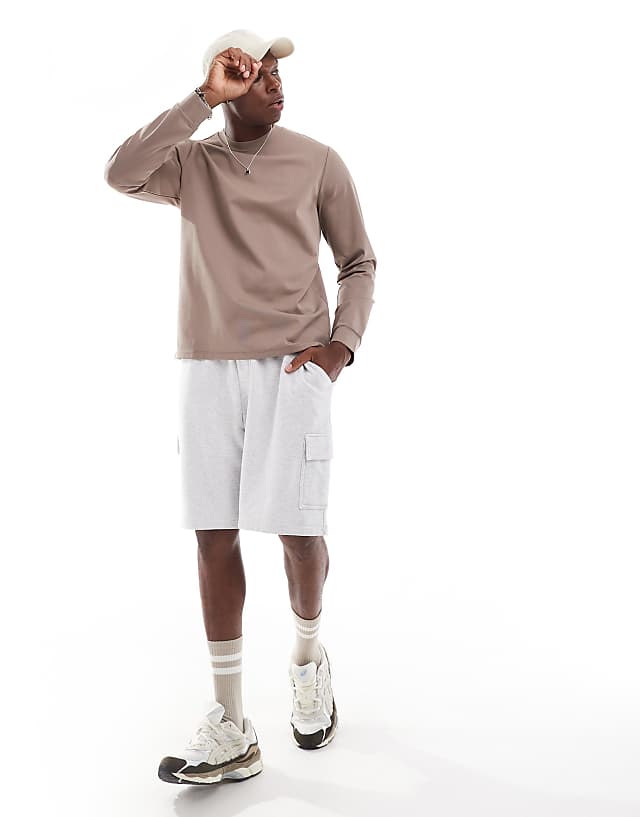 asos 4505 running performance waffle long sleeve thermal top in taupe grey