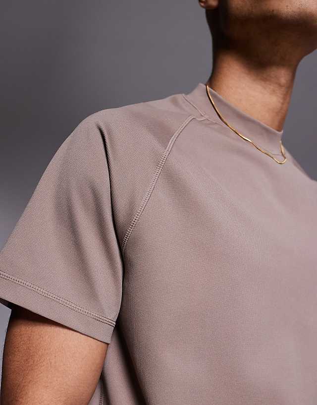 Asos 4505 Running Performance Waffle T-shirt In Taupe Grey