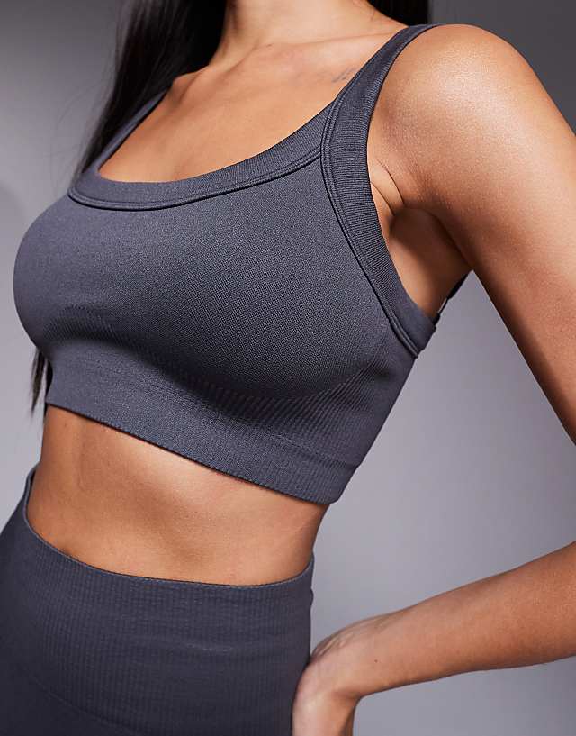 Asos 4505 Sculpting Seamless Medium Support Sports Bra In Dark Grey