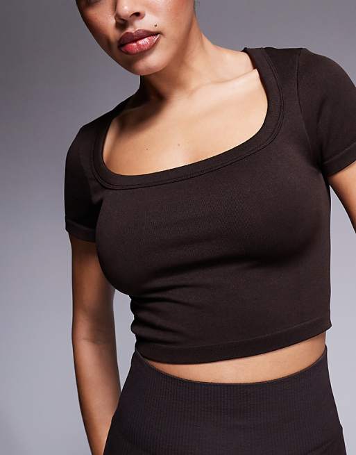 Asos 4505 Seamless Active Short Sleeve T-shirt In Brown