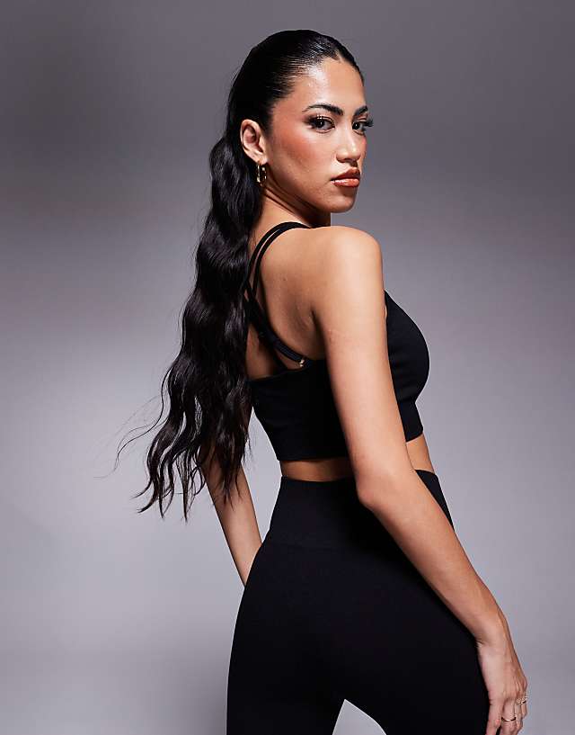 Asos 4505 Seamless Multi Strap Medium Support Sports Bra With Removable Padding In Black