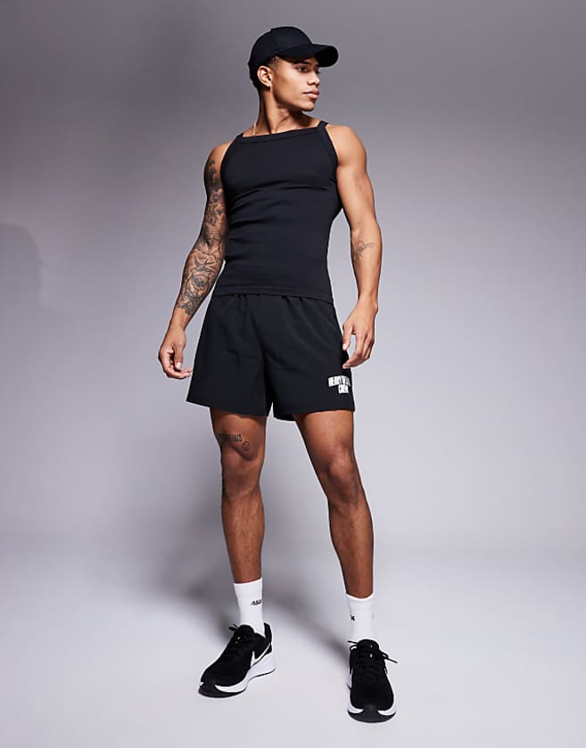 Asos 4505 Seamless Ribbed Square Neck Muscle Vest In Black