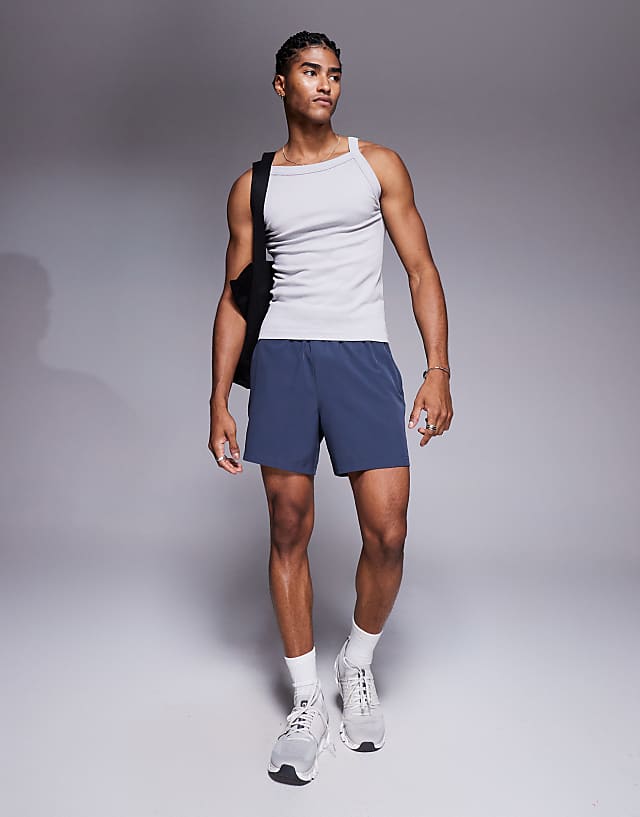 Asos 4505 Seamless Ribbed Square Neck Muscle Vest In Grey Marl