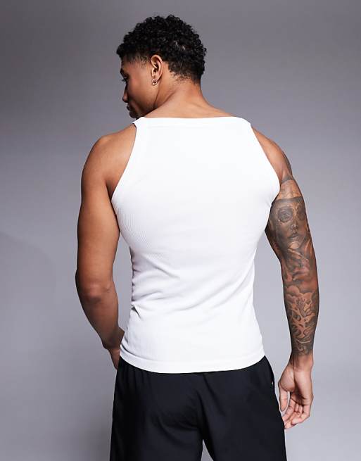Asos 4505 Seamless Ribbed Square Neck Muscle Vest In White