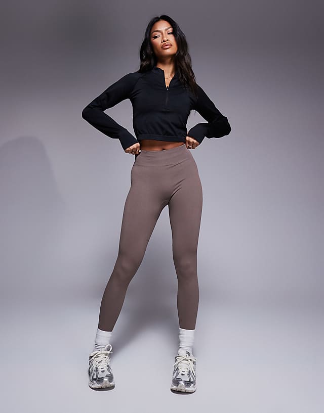 Asos 4505 Seamless Slim Fit Crop 1/4 Zip Long Sleeve Active Top In Black