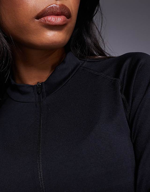 Asos 4505 Seamless Slim Fit Crop 1/4 Zip Long Sleeve Active Top In Black